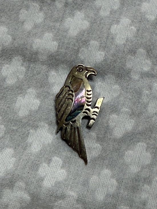 Alpaca Jewelry - Vintage Alpaca Mexico Abalone Inlay Bird Pin